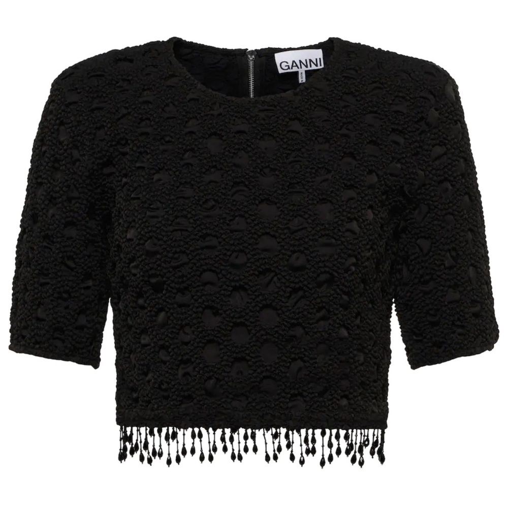 Worn twice, Ganni cropped beaded top